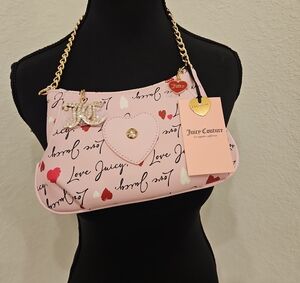 Juicy Couture Pink Heart Print Shoulder Bag